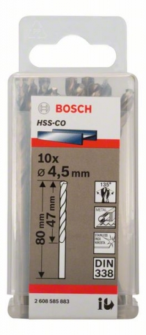    HSS-Co , DIN 338 4,5 x 47 x 80 mm