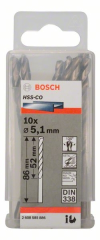    HSS-Co , DIN 338 5,1 x 52 x 86 mm