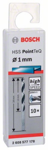 Спиральное сверло из быстрорежущей стали HSS PointTeQ 1,0 мм 