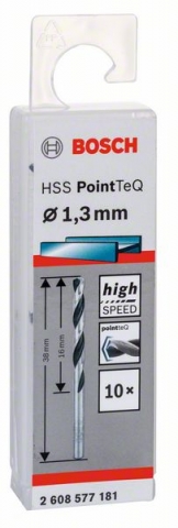 Спиральное сверло из быстрорежущей стали HSS PointTeQ 1,3 мм 