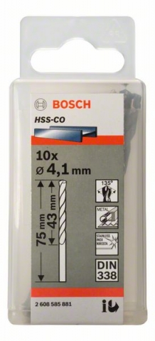    HSS-Co , DIN 338 4,1 x 43 x 75 mm