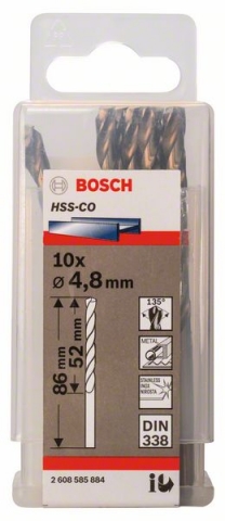    HSS-Co , DIN 338 4,8 x 52 x 86 mm