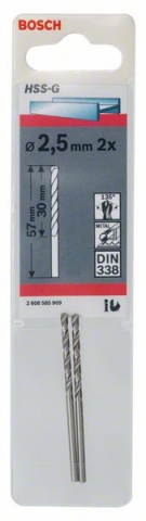    HSS-G, DIN 338 2,5 x 30 x 57 mm