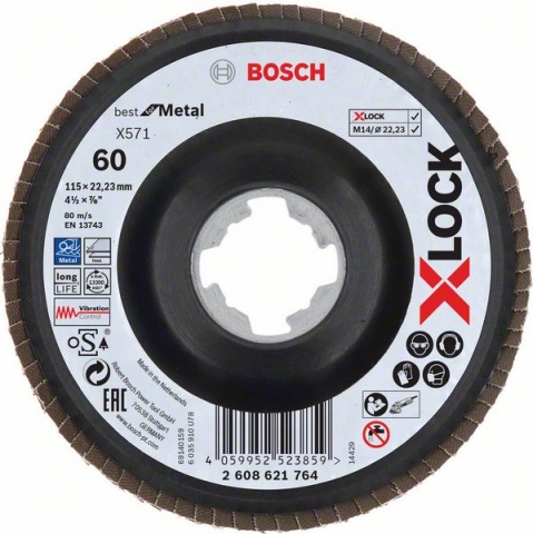 X-LOCK Лепестковые круги, угловое исполнение, пластиковая опорная тарелка, ? 115 мм, G 60, X571 Best for Metal, 1 шт. D = 115 мм; G = 60, угловое исполнение