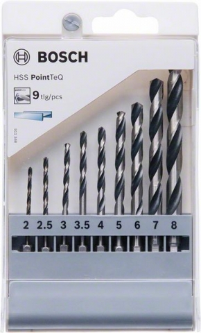 Набор из 9 сверл HSS PointTeQ с шестигранным хвостовиком, 2–8 мм 2/2.5/3/3.5/4/5/6/7/8 mm