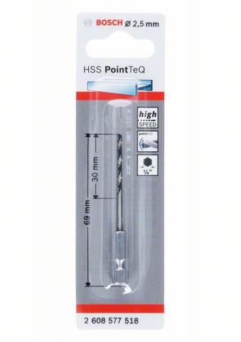 Сверло HSS PointTeQ, 2,5 мм, с шестигранным хвостовиком 2.5 mm