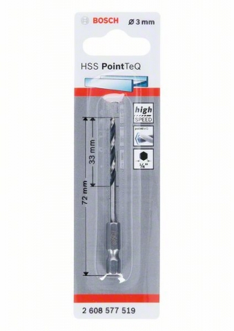 Сверло HSS PointTeQ, 3 мм, с шестигранным хвостовиком 3 mm