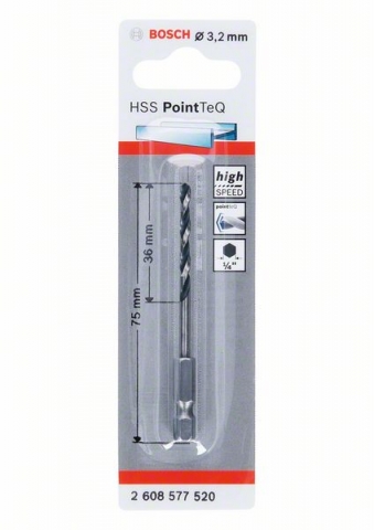 Сверло HSS PointTeQ, 3,2 мм, с шестигранным хвостовиком 3.2 mm