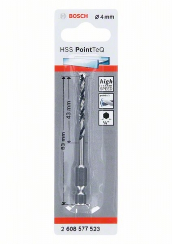 Сверло HSS PointTeQ, 4,0 мм, с шестигранным хвостовиком 4.0 mm