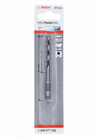 Сверло HSS PointTeQ, 5,0 мм, с шестигранным хвостовиком 5.0 mm