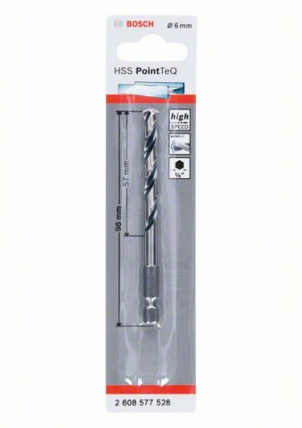 Сверло HSS PointTeQ, 6,0 мм, с шестигранным хвостовиком 6.0 mm